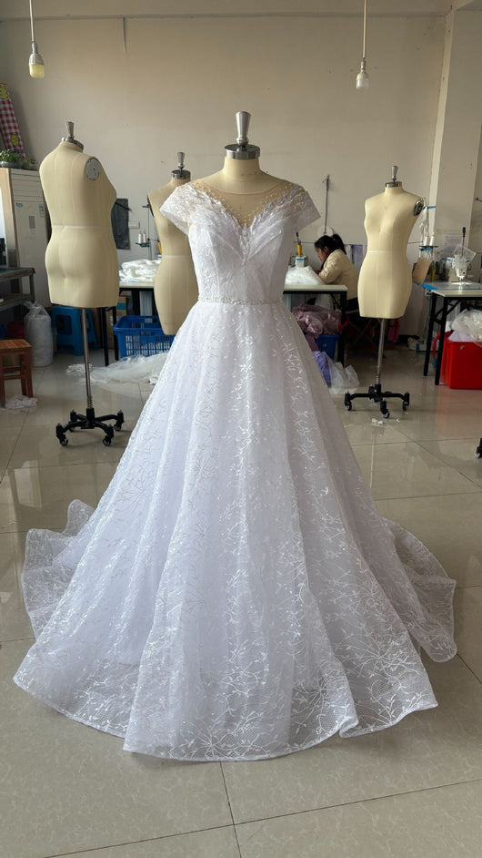Vestido de Novia Hombros Descubiertos con Velo Nupcial de Encaje - Image 5