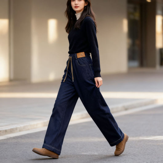 Pantalones Vaqueros Rectos de Cintura Alta con Forro Polar y Pierna Ancha - Image 10
