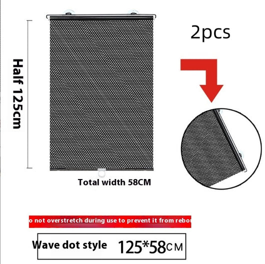 Black perforated roller blind with suction cups for window sun protection, measuring 60x40cm, shown extended. - Image 40