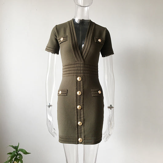 Vestido Tejido Escote V Manga Corta - Image 7
