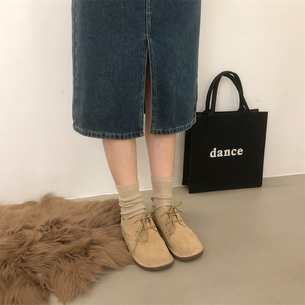 Zapatos Planos de Cuero Retro Mate con Cordones para Mujer