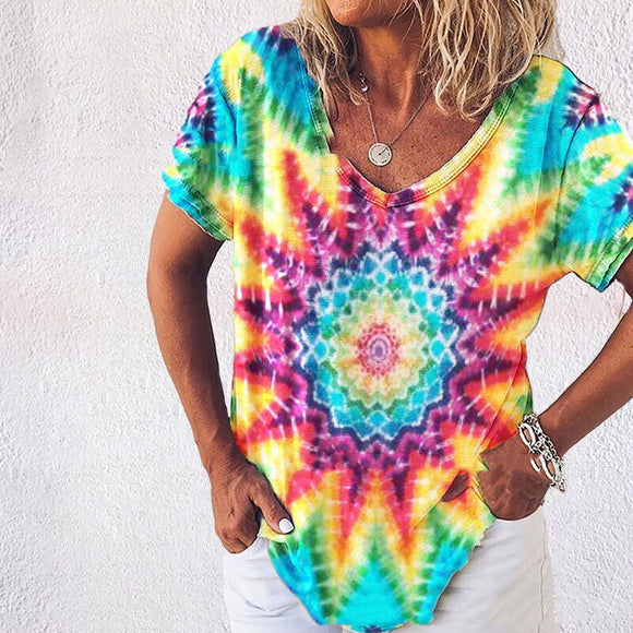 Playera Oversize Tie-Dye Arcoíris para Talla Plus
