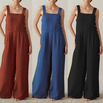 Mono Ancho de Algodón y Lino para Mujer con Bolsillos