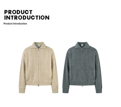 Cardigan de Punto Grueso con Cierre y Patrón Trenzado para Hombre - Image 8