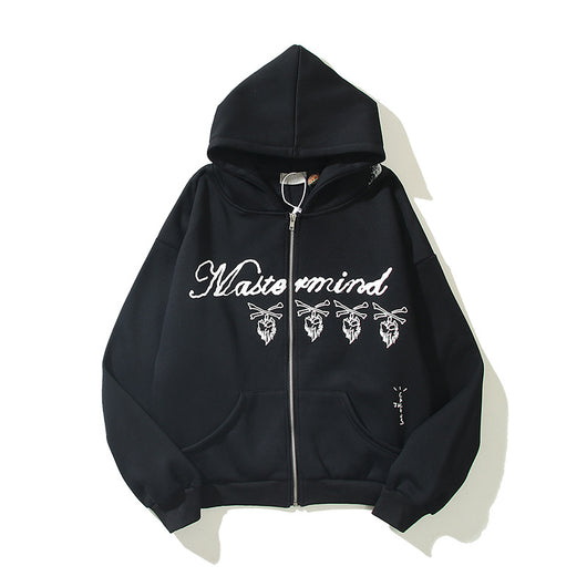 Sudadera con Cierre Estampado Calavera Burgundy - Diseño Letter Print - Image 5