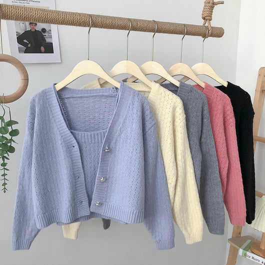 Cardigan Suelto Escote V Manga Larga Ligero con Chaleco Desmontable - Image 7