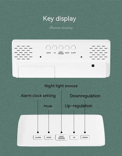 Modern rectangular digital alarm clock with a mirrored face and large, colorful LED numbers displaying the time. - Image 11