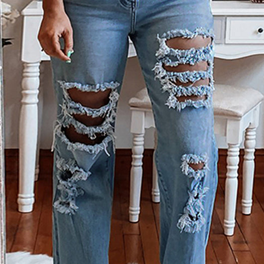 Pantalones Vaqueros Rectos Desgastados con Efecto Usado - Image 3