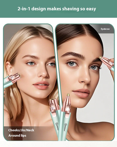 Two mint green and rose gold 2-in-1 electric eyebrow shaping devices with USB cables and packaging. - Image 14