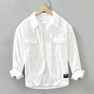 Camisa de Trabajo Estilo Japonés Textura Waffle Manga Larga - Image 5