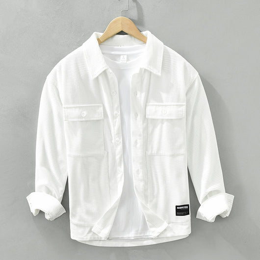 Camisa de Trabajo Estilo Japonés Textura Waffle Manga Larga - Image 5