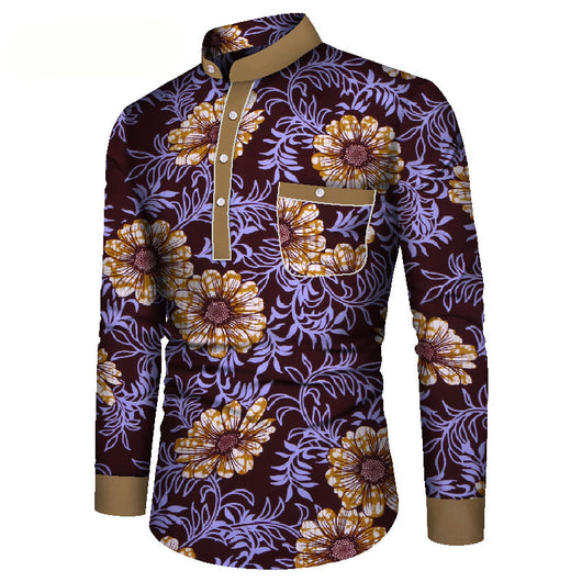 Camisa Casual de Manga Larga Estampada Africana para Hombre - Image 13