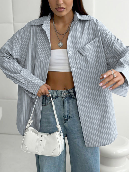 Camisa Manga Larga a Rayas con Detalles de Diamantes - Image 18