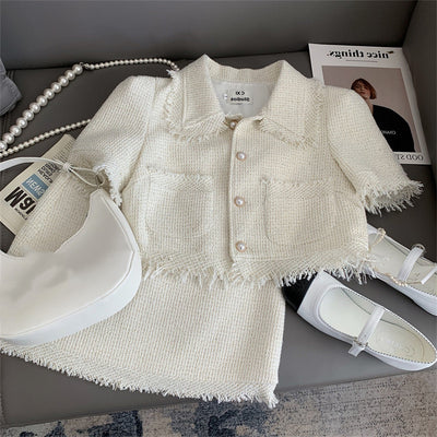 Conjunto de Falda y Chaqueta Tweed Ajustada - Set de 2 Piezas Cintura Alta - Image 3