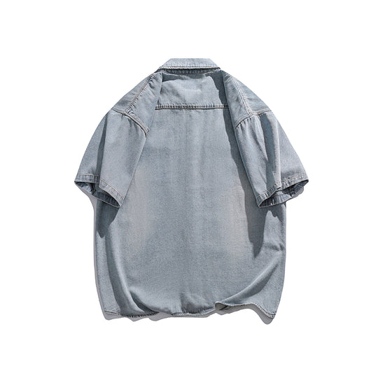 Camisa Denim Retro Estilo Japonés Manga Corta para Hombre - Image 2