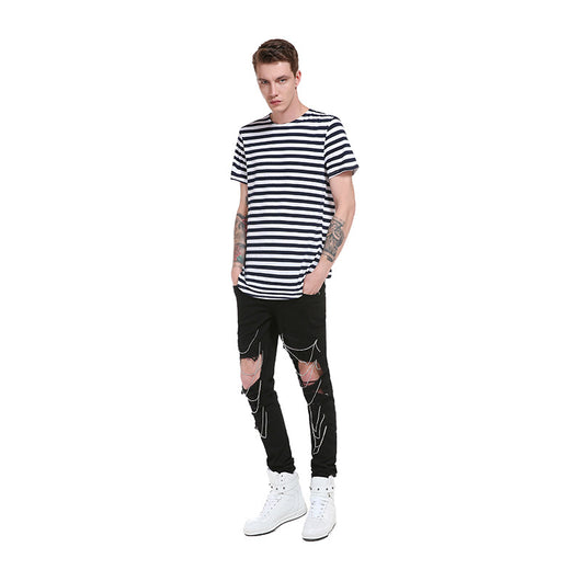 Camiseta Hombre Rayas Manga Corta Cuello Redondo Estilo Urbano - Image 2