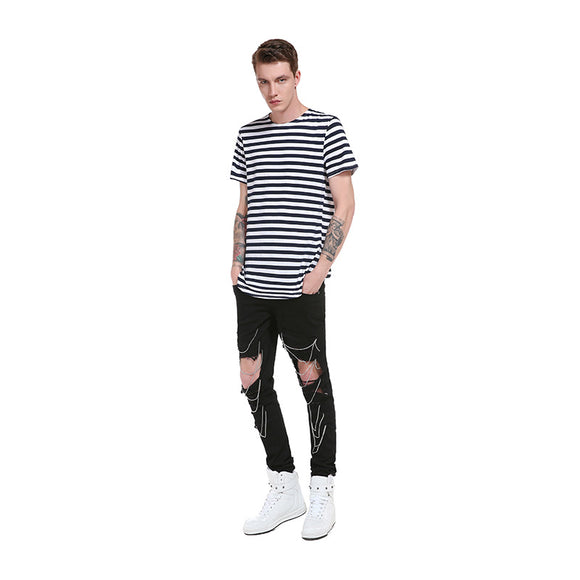 Camiseta Hombre Rayas Manga Corta Cuello Redondo Estilo Urbano