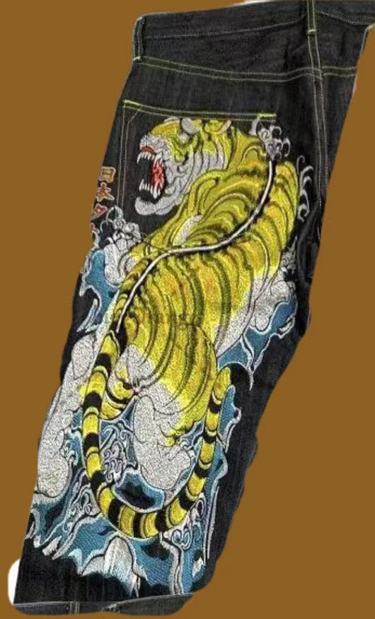 Pantalones Jeans Ukiyo-e Hombre Corte Recto Ancho Clásico - Image 9
