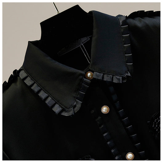 Blusa de Satén con Cuello Muñeca y Largo Irregular - Image 13
