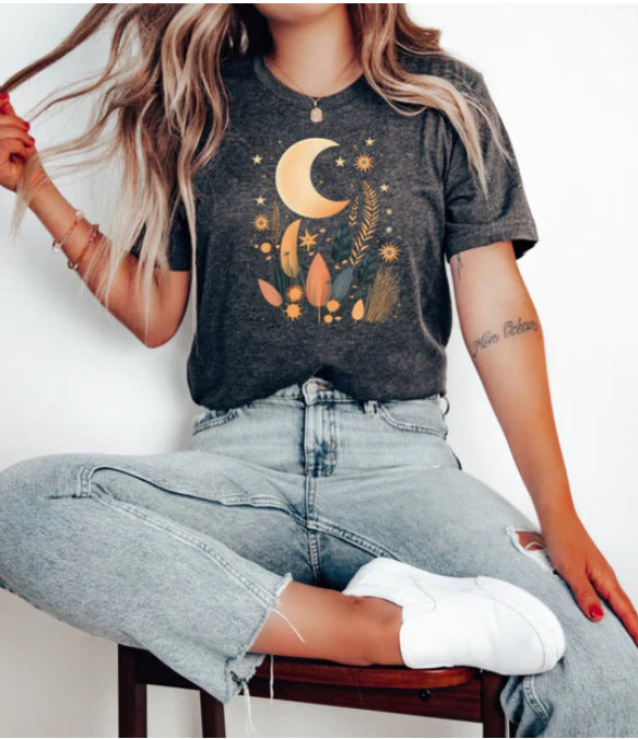 Camiseta Estampada 3D de Manga Corta para Mujer