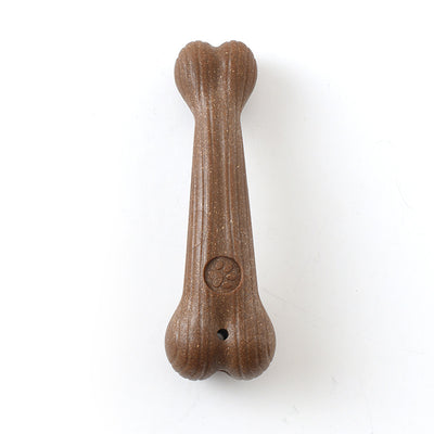 Brown bone-shaped dog chew toy with a paw print detail and small hole, designed for small dogs. - Image 13