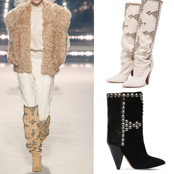 Botas Over the Knee con Tacón Cuña y Punta Studs