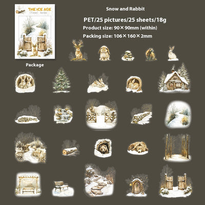 A set of 25 PET stickers featuring winter landscapes, ice castles, deer, wolves, and an ice queen in a snowy fantasy theme. - Image 10