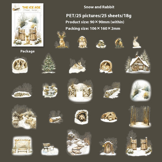 A set of 25 PET stickers featuring winter landscapes, ice castles, deer, wolves, and an ice queen in a snowy fantasy theme. - Image 10