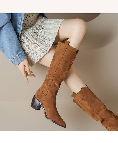 Botas Largas Retro Artesanales de Color Sólido para Otoño-Invierno - Image 8