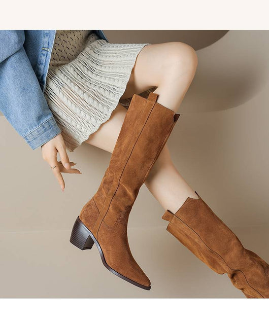 Botas Largas Retro Artesanales de Color Sólido para Otoño-Invierno - Image 8