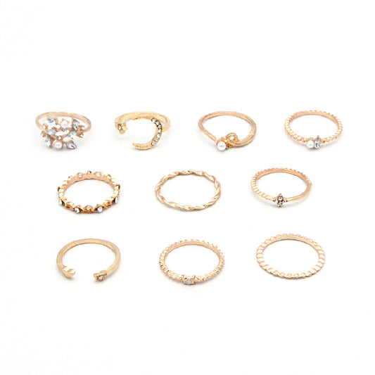 Juego de 10 Anillos Bohemios: Luna, Estrella, Amor y Perla - Image 2