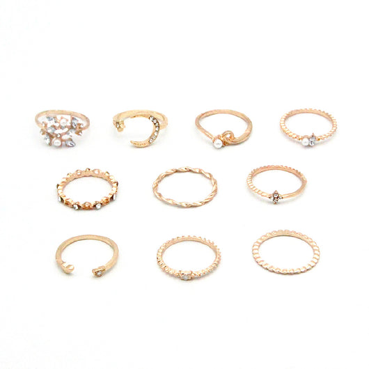 Juego de 10 Anillos Bohemios: Luna, Estrella, Amor y Perla - Image 2