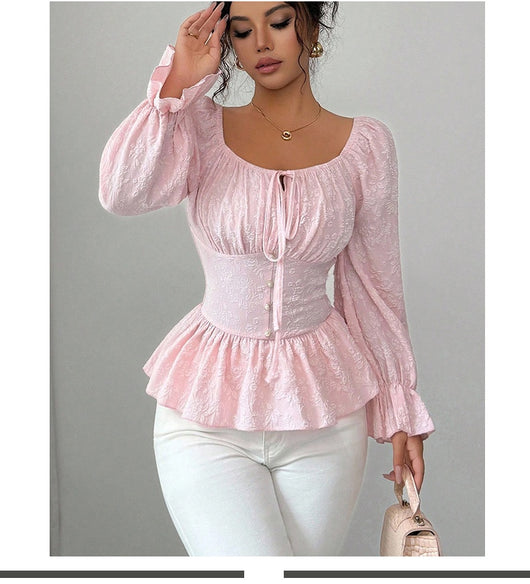 Blusa Elegante Cuello U Estilo Francés con Mangas Largas - Image 14