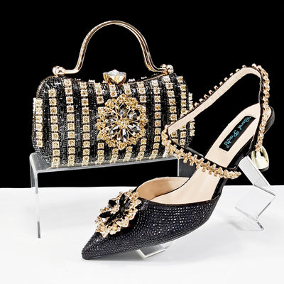 Conjunto de Zapatos y Bolso para Mujer con Cadena de Cristales y Broche Floral - Image 6