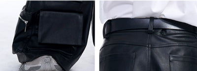 Pantalón de Cuero Ancho Otoñal con Bolsillos Tridimensionales - Image 10