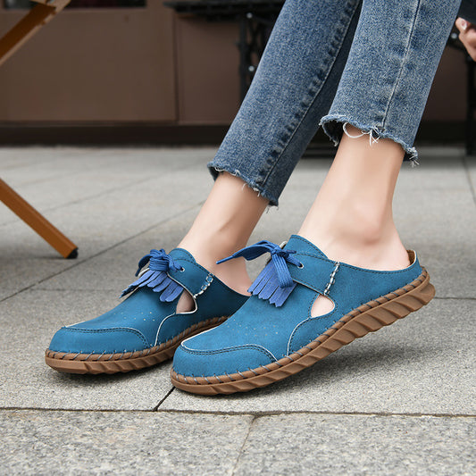 Pantuflas Cerradas de Encaje Artesanales para Mujer con Costura Retro - Image 2