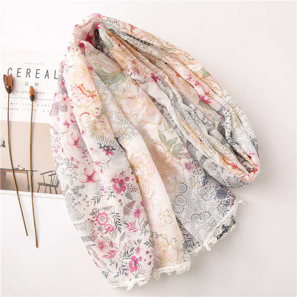 Pañuelo Floral de Encaje Algodón Suave para Mujer