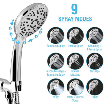 Ducha Manual de Acero Inoxidable con Varilla Extensible y 9 Funciones de Spray - Image 3