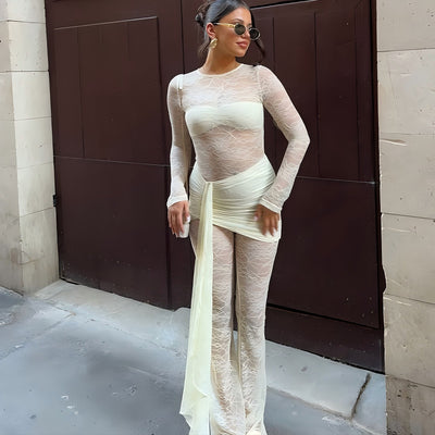 Jumpsuit Elegante de Encaje Transparente con Cintas - Image 2