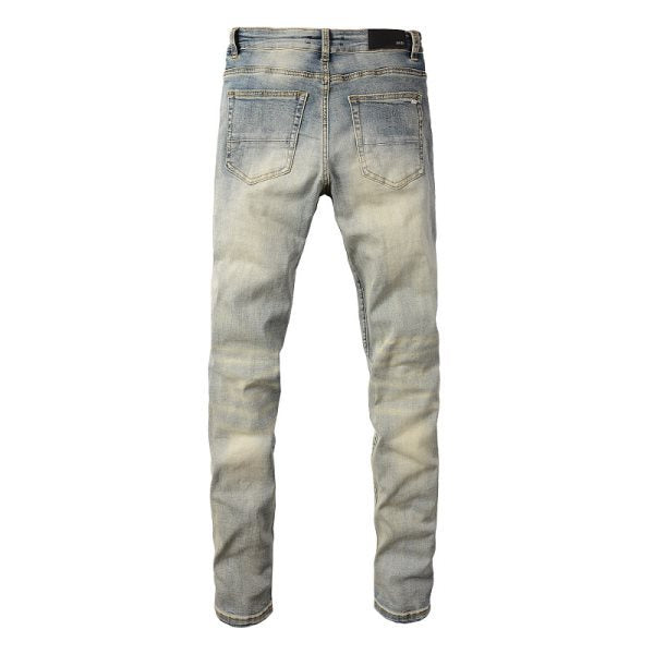 Pantalones Vaqueros Vintage Rotos para Hombre con Estampado de Gato y Parches