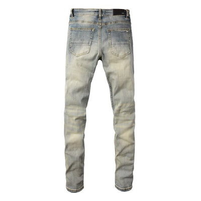 Pantalones Vaqueros Vintage Rotos para Hombre con Estampado de Gato y Parches - Image 2