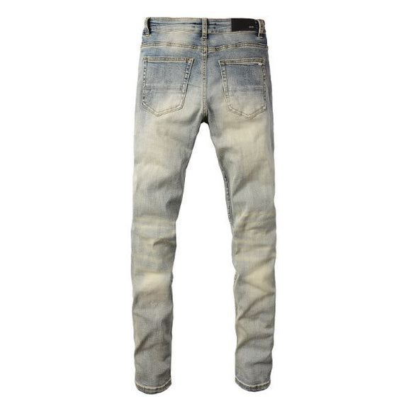 Pantalones Vaqueros Vintage Rotos para Hombre con Estampado de Gato y Parches