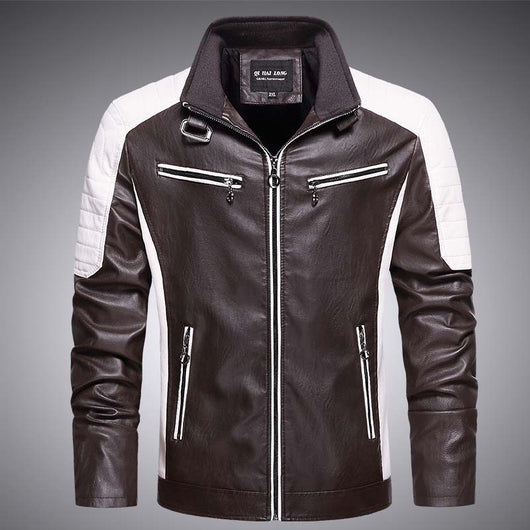 Chaqueta de Cuero Delgada Estilo Europeo Hombre Joven - Corte Slim con Cuello Alto - Image 7