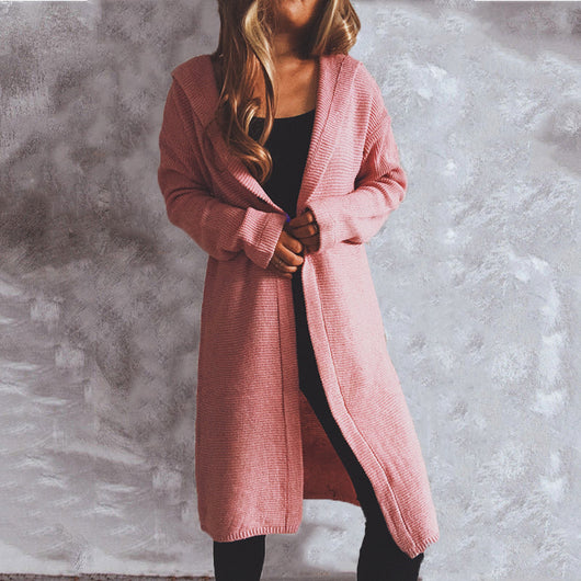 Cardigan Largo Tejido con Capucha y Botones Simples para Mujer - Image 15