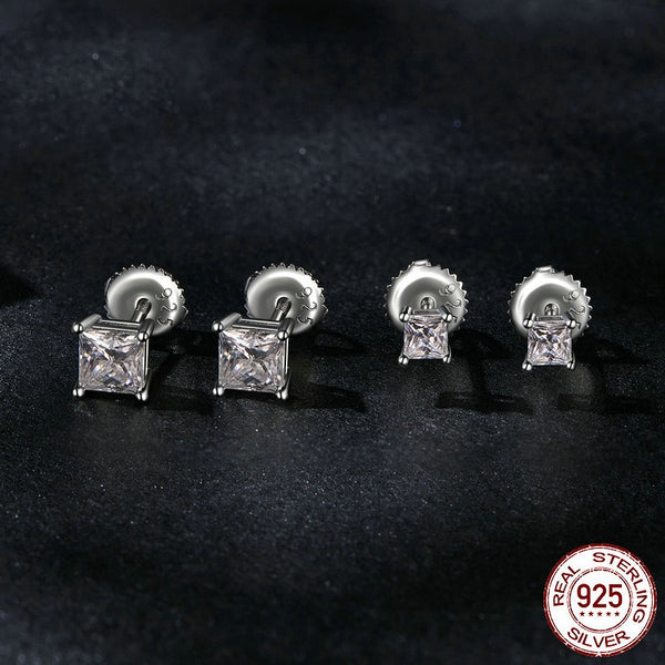 Aretes de Plata 925 con Moissanita Cuadrada Estilo Princesa