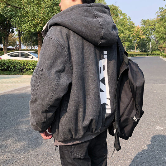 Abrigo Acolchado Denim con Forro de Lana de Cordero y Estampados Frontal y Dorsal