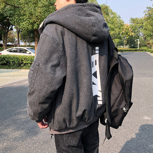Abrigo Acolchado Denim con Forro de Lana de Cordero y Estampados Frontal y Dorsal