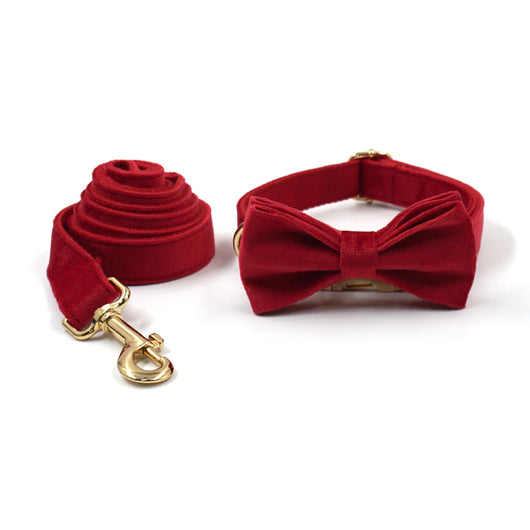 Collar y Correa para Mascotas en Terciopelo Rojo con Hebilla Dorada y Moño Navideño - Image 6