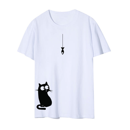 Camiseta Cuello Redondo con Gato Lateral - Diseño Europeo y Americano - Image 16