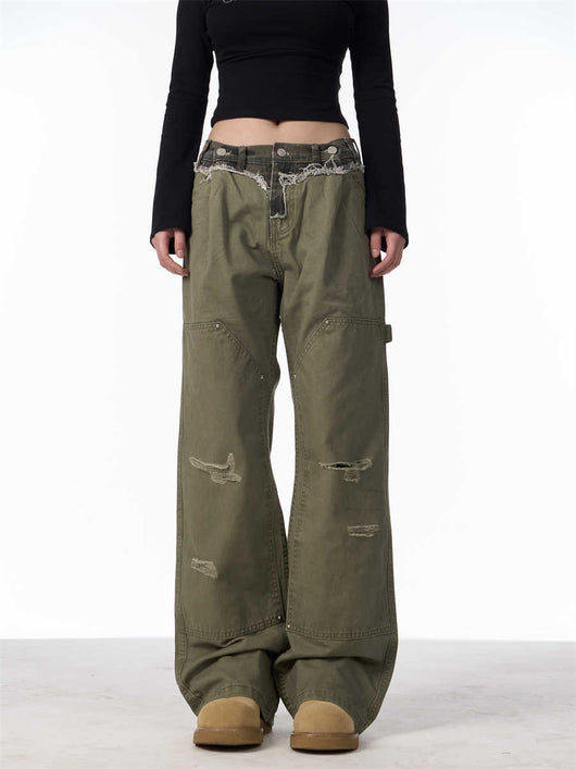 Pantalones Cargo Rotos Rectos Estilo Logging Casual - Image 12